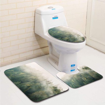 GOHAO Misty Dawn in National Park Deer Streams 3 Piece Bathroom Rugs Set Bath Rug Contour Mat and Toilet Lid Cover