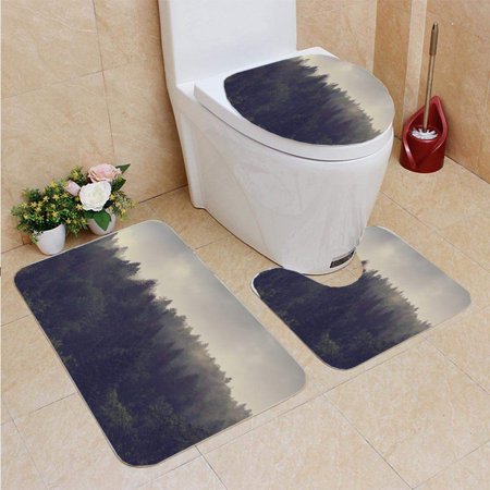 GOHAO Misty Forest Ever coniferous Trees 3 Piece Bathroom Rugs Set Bath Rug Contour Mat and Toilet Lid Cover