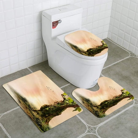GOHAO Misty Romantic Tree Landscape 3 Piece Bathroom Rugs Set Bath Rug Contour Mat and Toilet Lid Cover