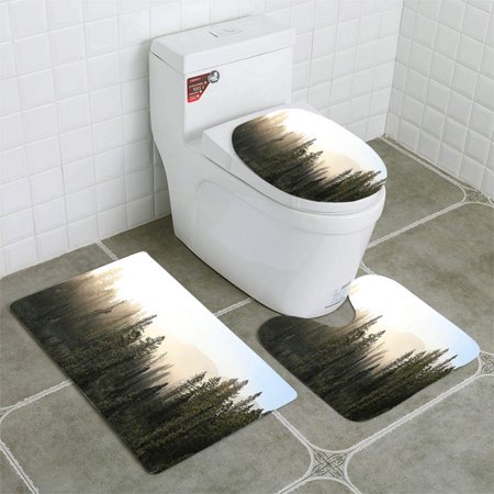 GOHAO Misty Tundra Forest 3 Piece Bathroom Rugs Set Bath Rug Contour Mat and Toilet Lid Cover