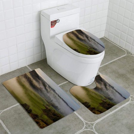 GOHAO Misty Valley 3 Piece Bathroom Rugs Set Bath Rug Contour Mat and Toilet Lid Cover
