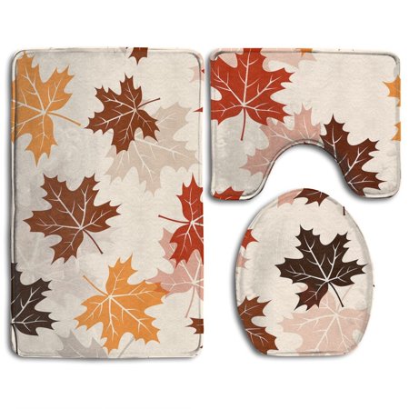 GOHAO Mixed Maple Leaves 3 Piece Bathroom Rugs Set Bath Rug Contour Mat and Toilet Lid Cover