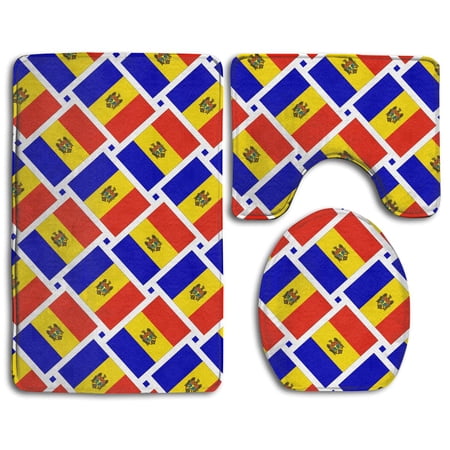 GOHAO Moldova Flag Weave 3 Piece Bathroom Rugs Set Bath Rug Contour Mat and Toilet Lid Cover