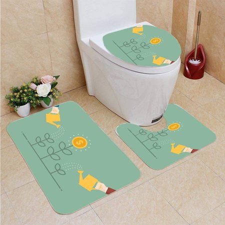 GOHAO Money Growth 3 Piece Bathroom Rugs Set Bath Rug Contour Mat and Toilet Lid Cover