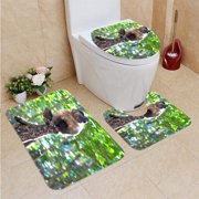 GOHAO Monkey in Forest 3 Piece Bathroom Rugs Set Bath Rug Contour Mat and Toilet Lid Cover