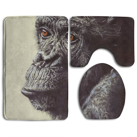 GOHAO Monkeys Painting Art 3 Piece Bathroom Rugs Set Bath Rug Contour Mat and Toilet Lid Cover