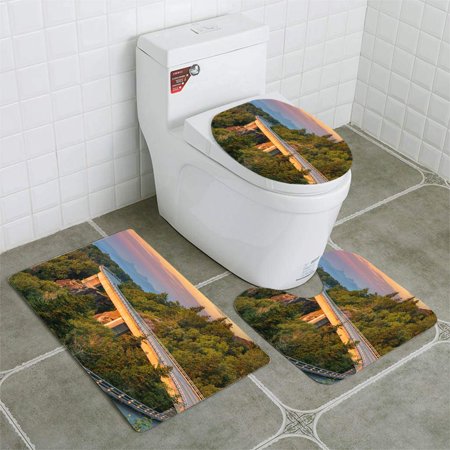 GOHAO Morning Light Over Viaduct Blue Ridge Parkway 3 Piece Bathroom Rugs Set Bath Rug Contour Mat and Toilet Lid Cover