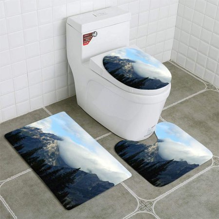 GOHAO Morning Mountain Clouds 3 Piece Bathroom Rugs Set Bath Rug Contour Mat and Toilet Lid Cover