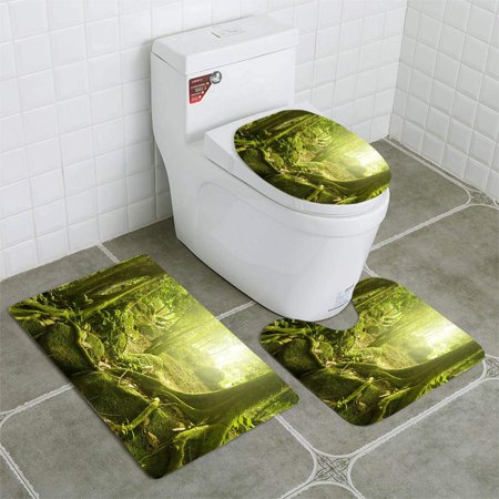 GOHAO Morning Sunlight 3 Piece Bathroom Rugs Set Bath Rug Contour Mat and Toilet Lid Cover
