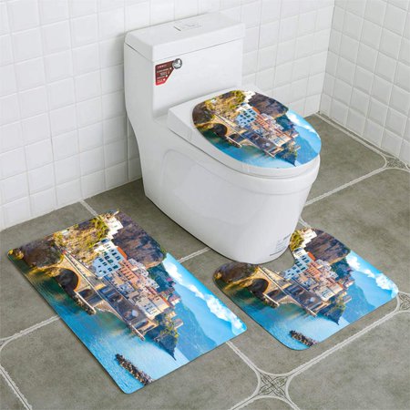 GOHAO Morning View Amalfi 3 Piece Bathroom Rugs Set Bath Rug Contour Mat and Toilet Lid Cover