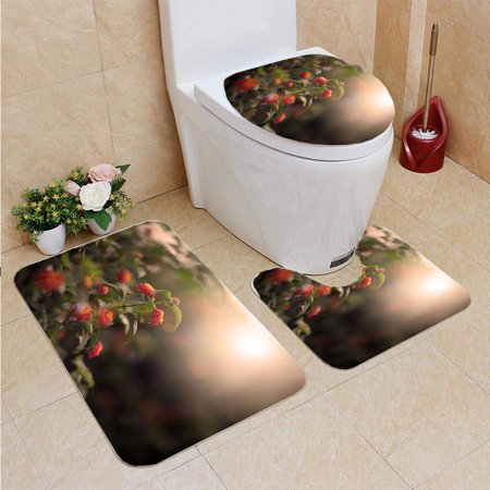 GOHAO Morning in Field 3 Piece Bathroom Rugs Set Bath Rug Contour Mat and Toilet Lid Cover