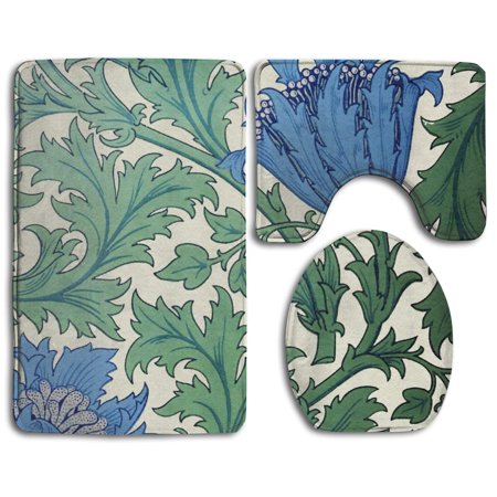 GOHAO Morris Flowers 3 Piece Bathroom Rugs Set Bath Rug Contour Mat and Toilet Lid Cover