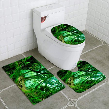 GOHAO Mossy Forest 3 Piece Bathroom Rugs Set Bath Rug Contour Mat and Toilet Lid Cover