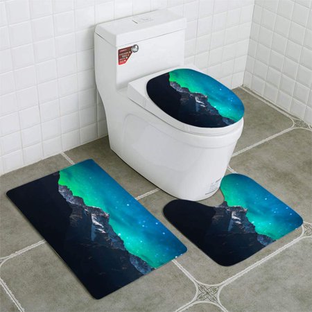 GOHAO Mount Cook and Lake Matheson New Zealand Milky Way 3 Piece Bathroom Rugs Set Bath Rug Contour Mat and Toilet Lid Cover