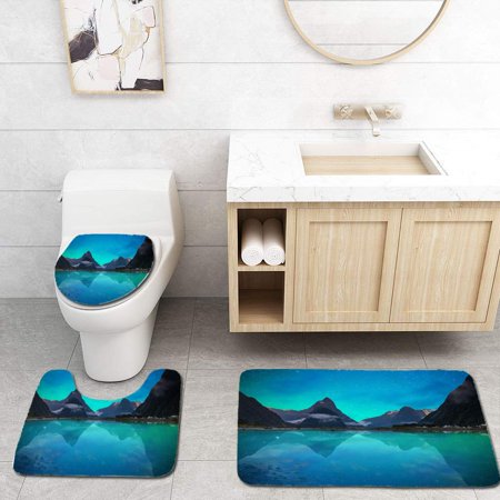 GOHAO Mount Cook and Lake Matheson New Zealand Milky Way 3 Piece Bathroom Rugs Set Bath Rug Contour Mat and Toilet Lid Cover