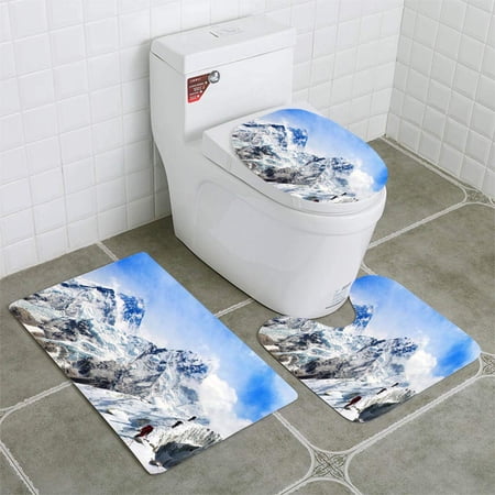 GOHAO Mount Everest from Kala Patthar Group Climbers 3 Piece Bathroom Rugs Set Bath Rug Contour Mat and Toilet Lid Cover