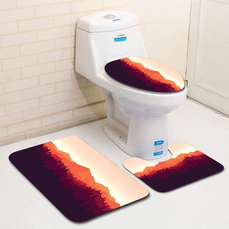 GOHAO Mountain Forrest Landscape on Sunset 3 Piece Bathroom Rugs Set Bath Rug Contour Mat and Toilet Lid Cover
