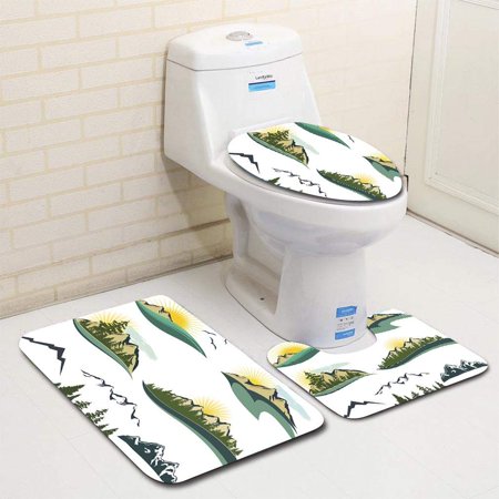 GOHAO Mountain Icons 3 Piece Bathroom Rugs Set Bath Rug Contour Mat and Toilet Lid Cover