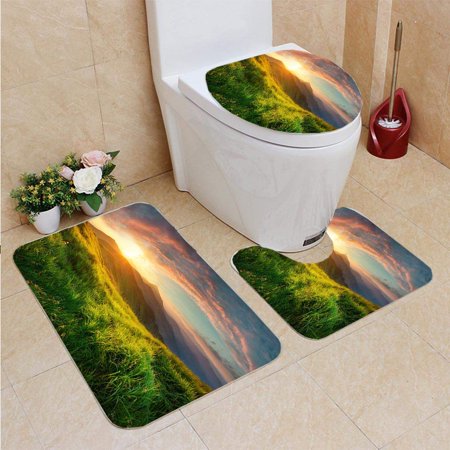 GOHAO Mountain Landscape 3 Piece Bathroom Rugs Set Bath Rug Contour Mat and Toilet Lid Cover