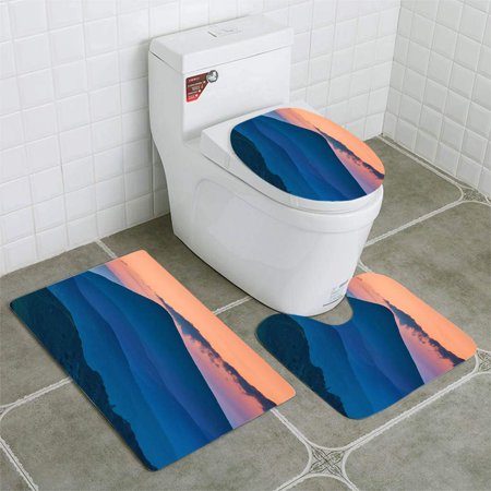 GOHAO Mountain Landscape 3 Piece Bathroom Rugs Set Bath Rug Contour Mat and Toilet Lid Cover