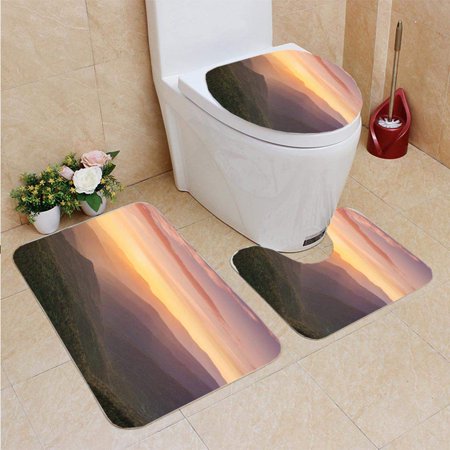 GOHAO Mountain Landscape 3 Piece Bathroom Rugs Set Bath Rug Contour Mat and Toilet Lid Cover