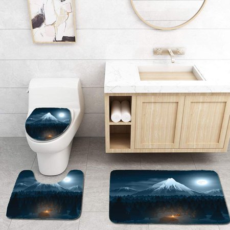 GOHAO Mountain Landscape Traveler in Deep Forest 3 Piece Bathroom Rugs Set Bath Rug Contour Mat and Toilet Lid Cover