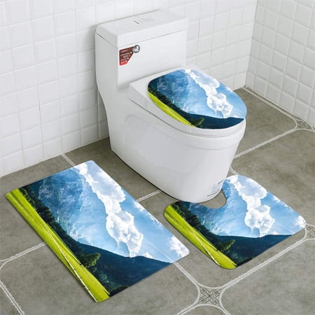 GOHAO Mountain Range in Mist 3 Piece Bathroom Rugs Set Bath Rug Contour Mat and Toilet Lid Cover