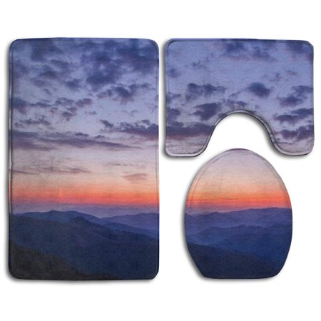 GOHAO Mountain Ranges Sky Horizon 3 Piece Bathroom Rugs Set Bath Rug Contour Mat and Toilet Lid Cover