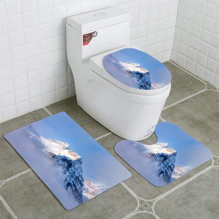 GOHAO Mountain Surrounded in Heavy Fog 3 Piece Bathroom Rugs Set Bath Rug Contour Mat and Toilet Lid Cover