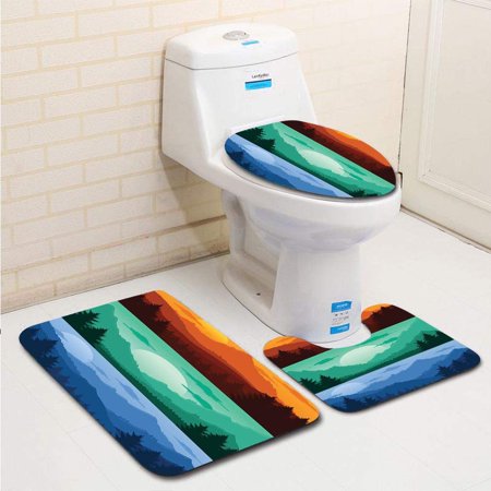 GOHAO Mountains Landscapes 3 Piece Bathroom Rugs Set Bath Rug Contour Mat and Toilet Lid Cover
