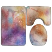 GOHAO Multicolored Abstract Stains Shine Paint 3 Piece Bathroom Rugs Set Bath Rug Contour Mat and Toilet Lid Cover