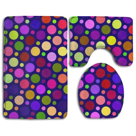 GOHAO Multicolored Dot Circles Colorful Texture 3 Piece Bathroom Rugs Set Bath Rug Contour Mat and Toilet Lid Cover