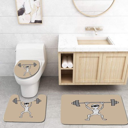 GOHAO Mummy Weight Lifting 3 Piece Bathroom Rugs Set Bath Rug Contour Mat and Toilet Lid Cover