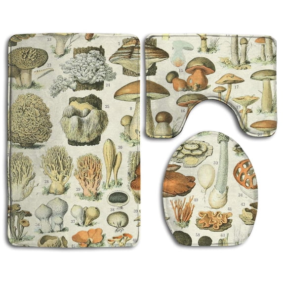 GOHAO Mushroom Chart 3 Piece Bathroom Rugs Set Bath Rug Contour Mat and Toilet Lid Cover