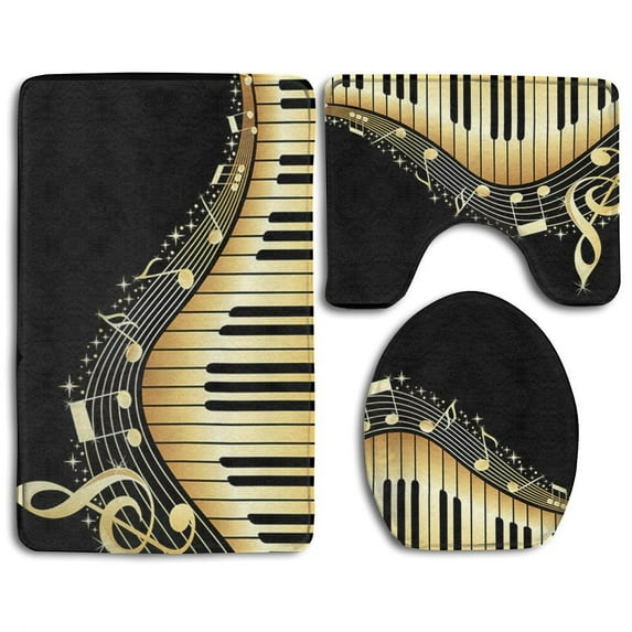 GOHAO Music Piano 3 Piece Bathroom Rugs Set Bath Rug Contour Mat and Toilet Lid Cover