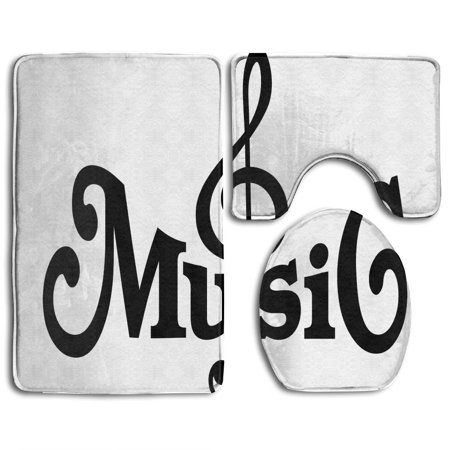 GOHAO Music Symbol Guitar Rock 3 Piece Bathroom Rugs Set Bath Rug Contour Mat and Toilet Lid Cover