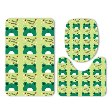 GOHAO My Name is Happy Green Frog Ladybug 3 Piece Bathroom Rugs Set Bath Rug Contour Mat and Toilet Lid Cover