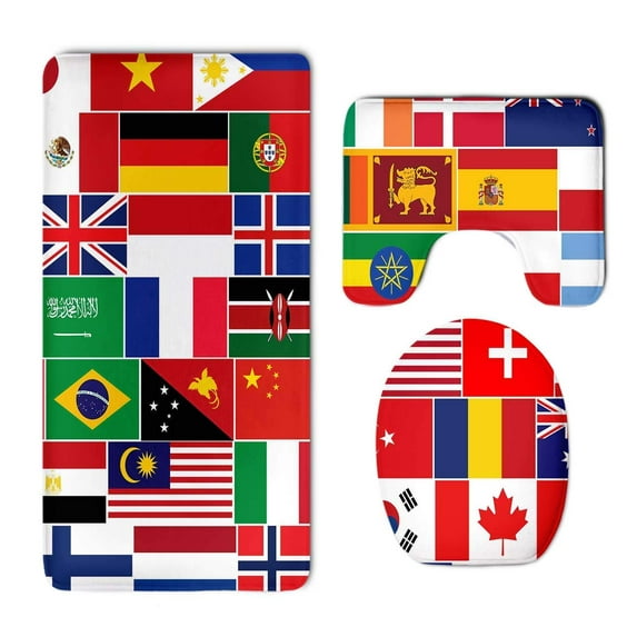 GOHAO National Flag World 3 Piece Bathroom Rugs Set Bath Rug Contour Mat and Toilet Lid Cover