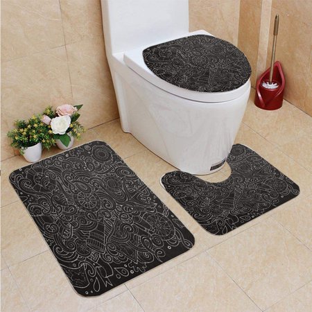 GOHAO Nautical Cartoon Doodle 3 Piece Bathroom Rugs Set Bath Rug Contour Mat and Toilet Lid Cover