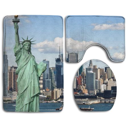 GOHAO New York Statue Liberty 3 Piece Bathroom Rugs Set Bath Rug Contour Mat and Toilet Lid Cover