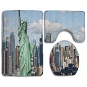 GOHAO New York Statue Liberty in NYC 3 Piece Bathroom Rugs Set Bath Rug Contour Mat and Toilet Lid Cover