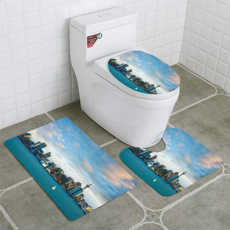 GOHAO New Zealand Auckland Skyline at Sunset 3 Piece Bathroom Rugs Set Bath Rug Contour Mat and Toilet Lid Cover