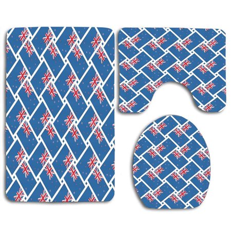 GOHAO New Zealand Flag 3 Piece Bathroom Rugs Set Bath Rug Contour Mat and Toilet Lid Cover