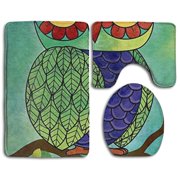 GOHAO Night Owl 3 Piece Bathroom Rugs Set Bath Rug Contour Mat and Toilet Lid Cover