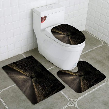 GOHAO Night Road 3 Piece Bathroom Rugs Set Bath Rug Contour Mat and Toilet Lid Cover