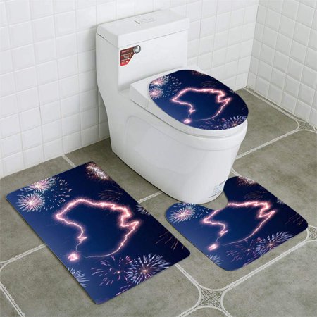 GOHAO Night Sky Fireworks Shaped as Australia Series 3 Piece Bathroom Rugs Set Bath Rug Contour Mat and Toilet Lid Cover