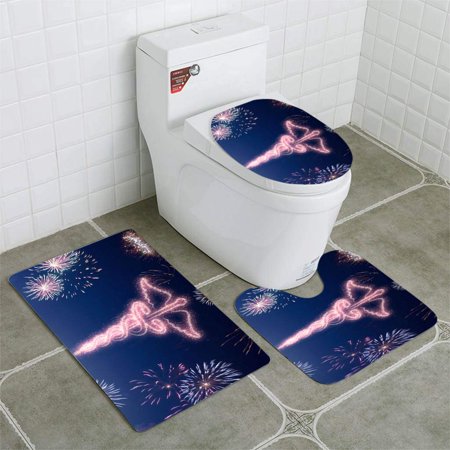 GOHAO Night Sky Fireworks Shaped as an asclepius Symbol Series 3 Piece Bathroom Rugs Set Bath Rug Contour Mat and Toilet Lid Cover