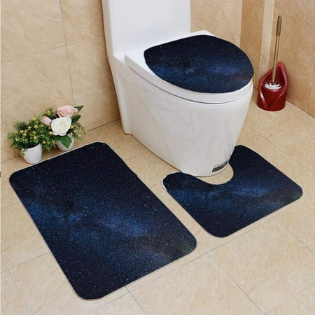 GOHAO Night Sky Milky Way 3 Piece Bathroom Rugs Set Bath Rug Contour Mat and Toilet Lid Cover