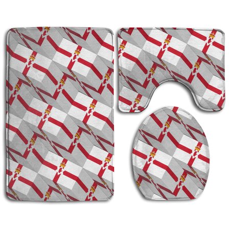 GOHAO Northeen Ireland Flag 3D Art 3 Piece Bathroom Rugs Set Bath Rug Contour Mat and Toilet Lid Cover