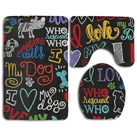 GOHAO Novelty I Love My Dog 3 Piece Bathroom Rugs Set Bath Rug Contour Mat and Toilet Lid Cover